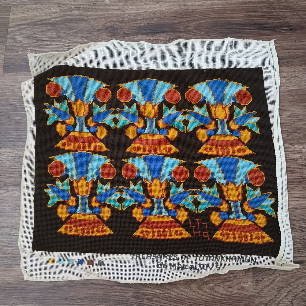 Vtg Mazaltov's Treasures of Tutankhamun Needlepoint Egyptian 16x13 Finished